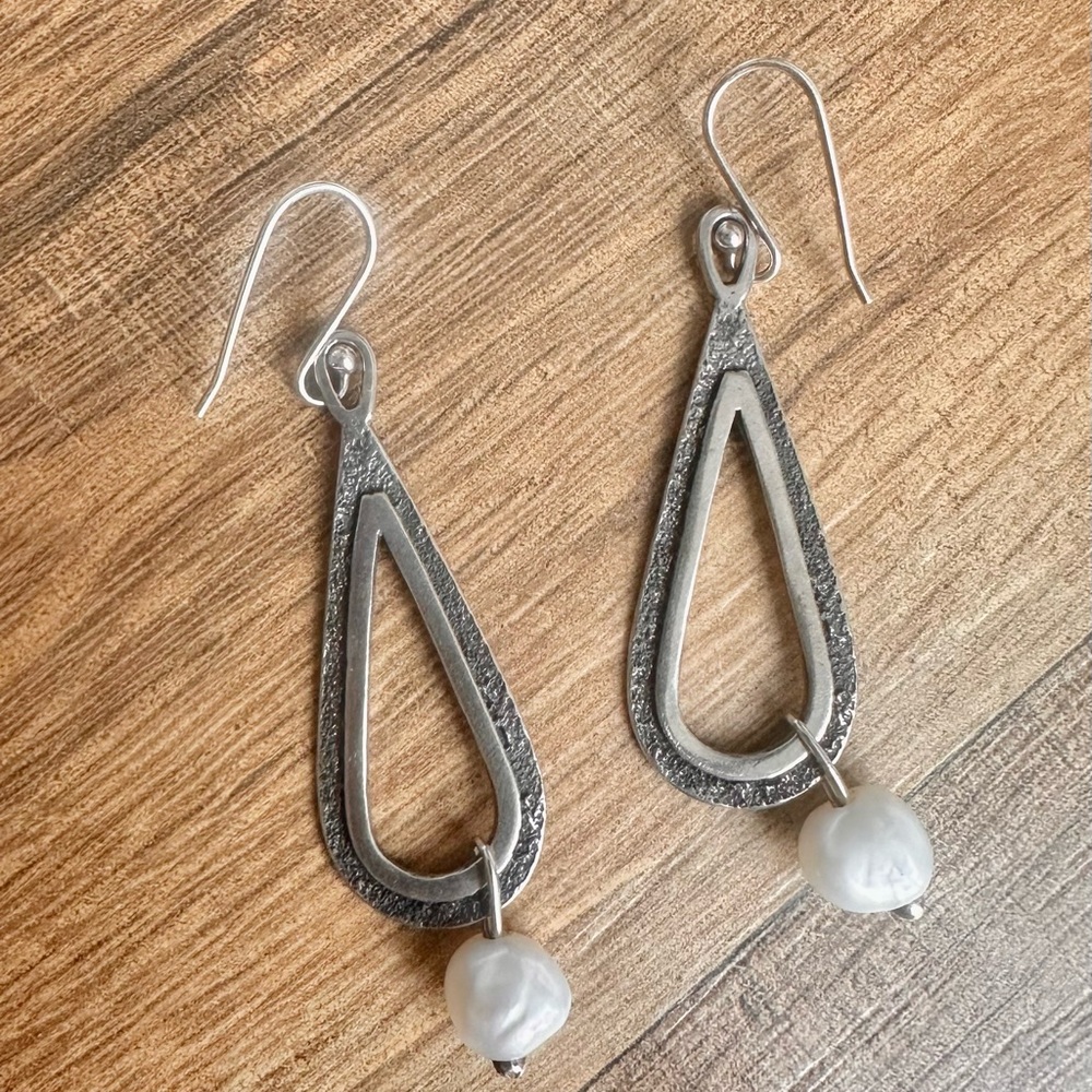 Silpada Silver Elongated Teardrop Earrings with Pearls
